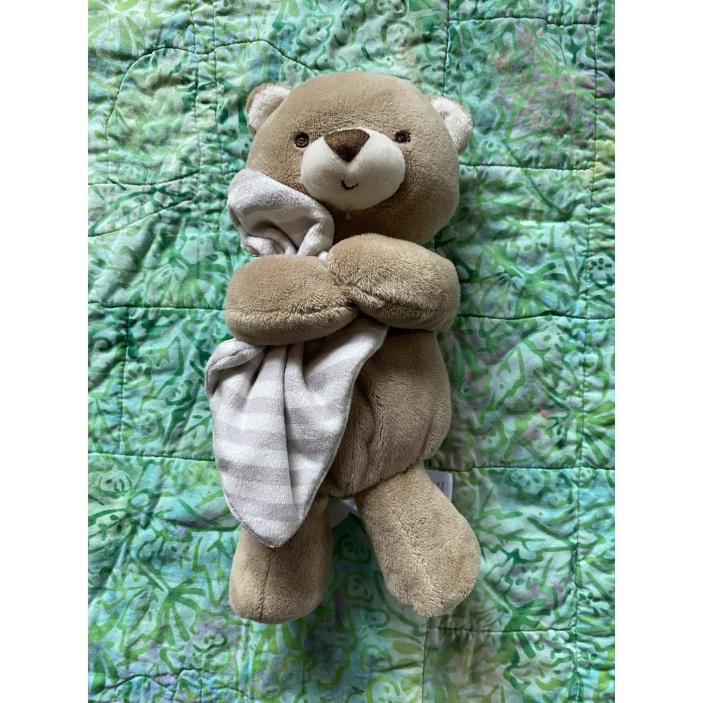 Carters Just One You Brown Plush Teddy Bear Baby Rattle Security Blanket 8" B
